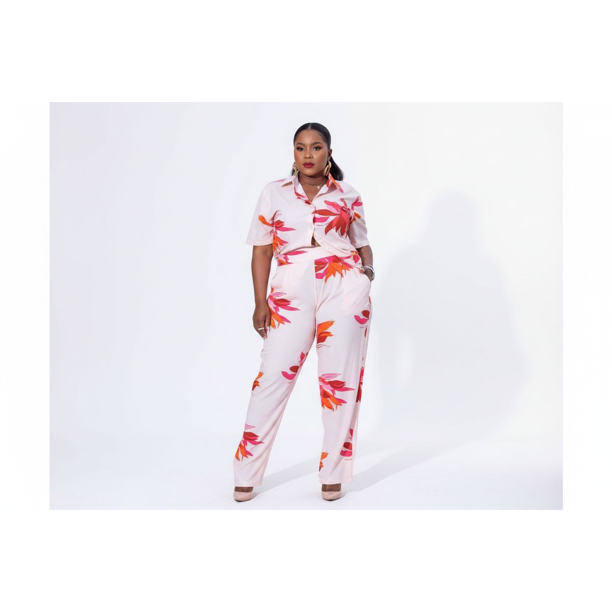 Vintage Floral Short Sleeve Top and Pant Set