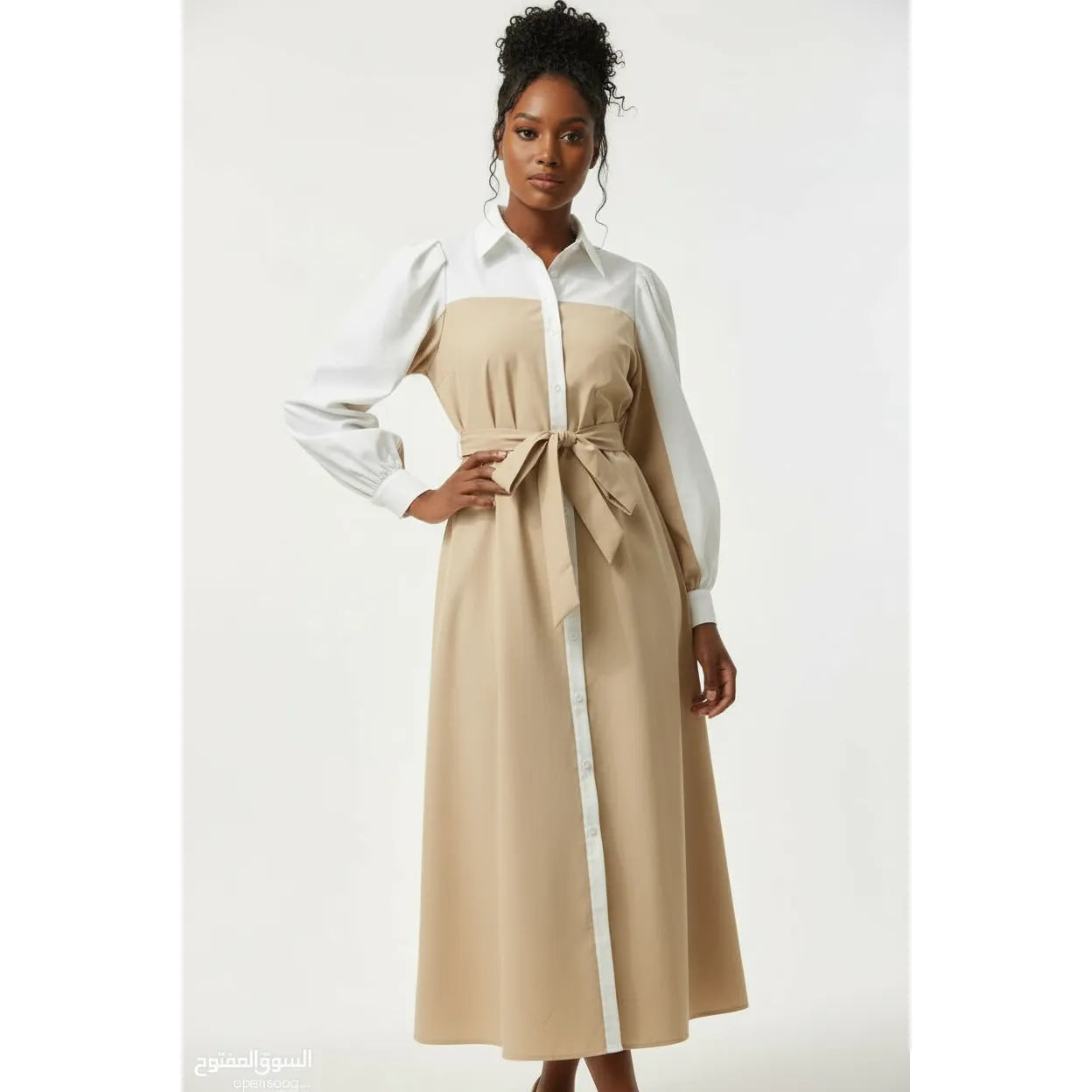 Women's Linen Collar Midi Dress
