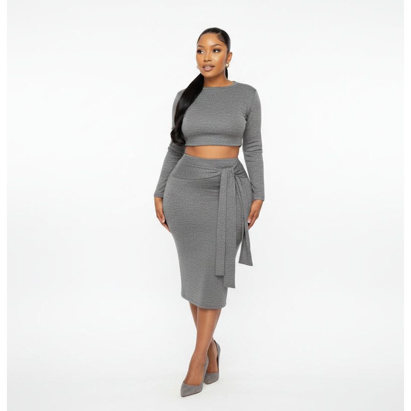 Sexy Strapless Wrap Crop Top Fitted Skirt Set
