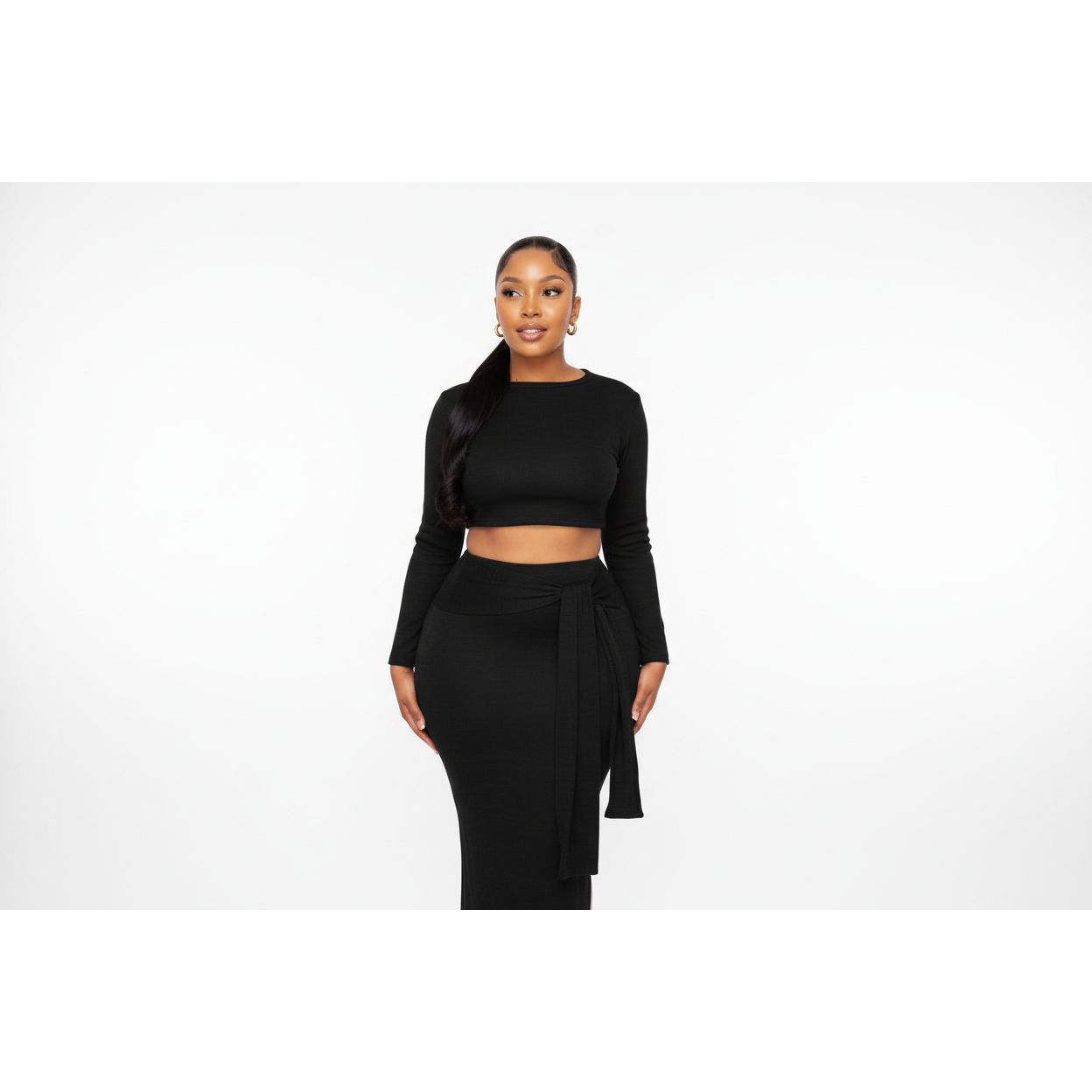 Sexy Knitted Crop Top and Skirt Set