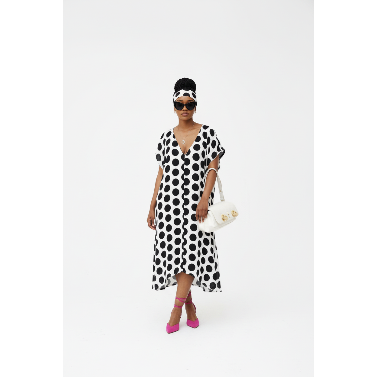 Vintage V-Neck Dotted Dress