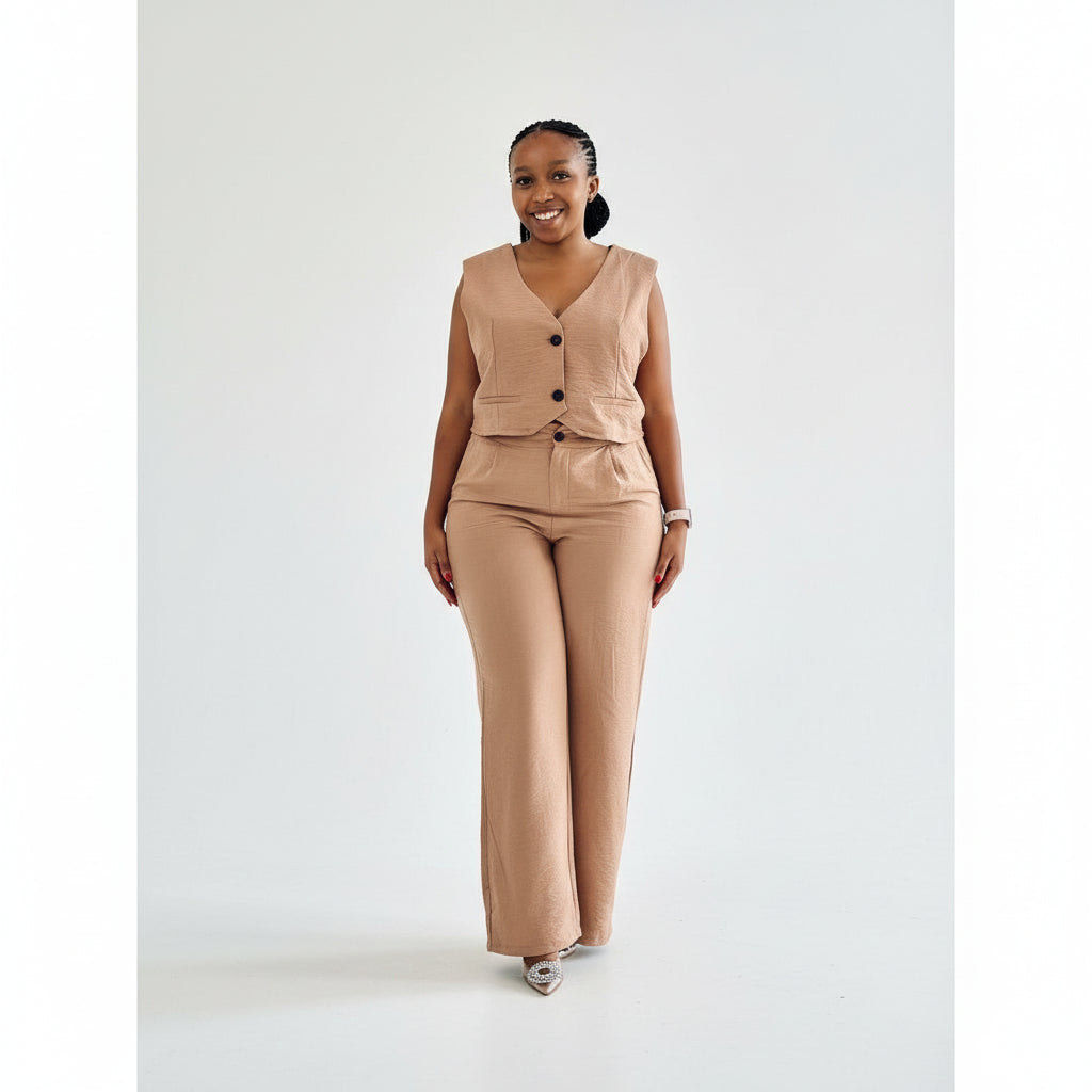 Vintage V-Neck Crop Top And Wide Pant Set