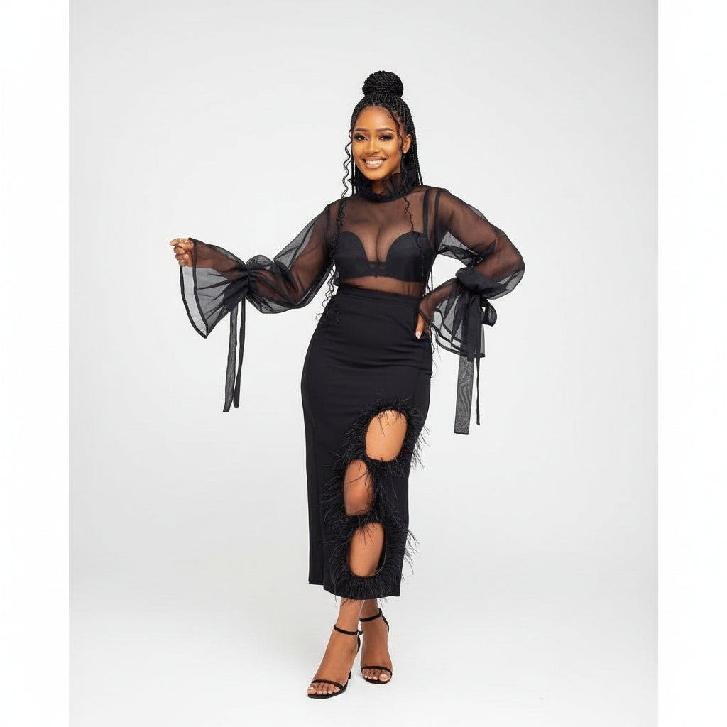 Feather Detailed Bandage Skirt