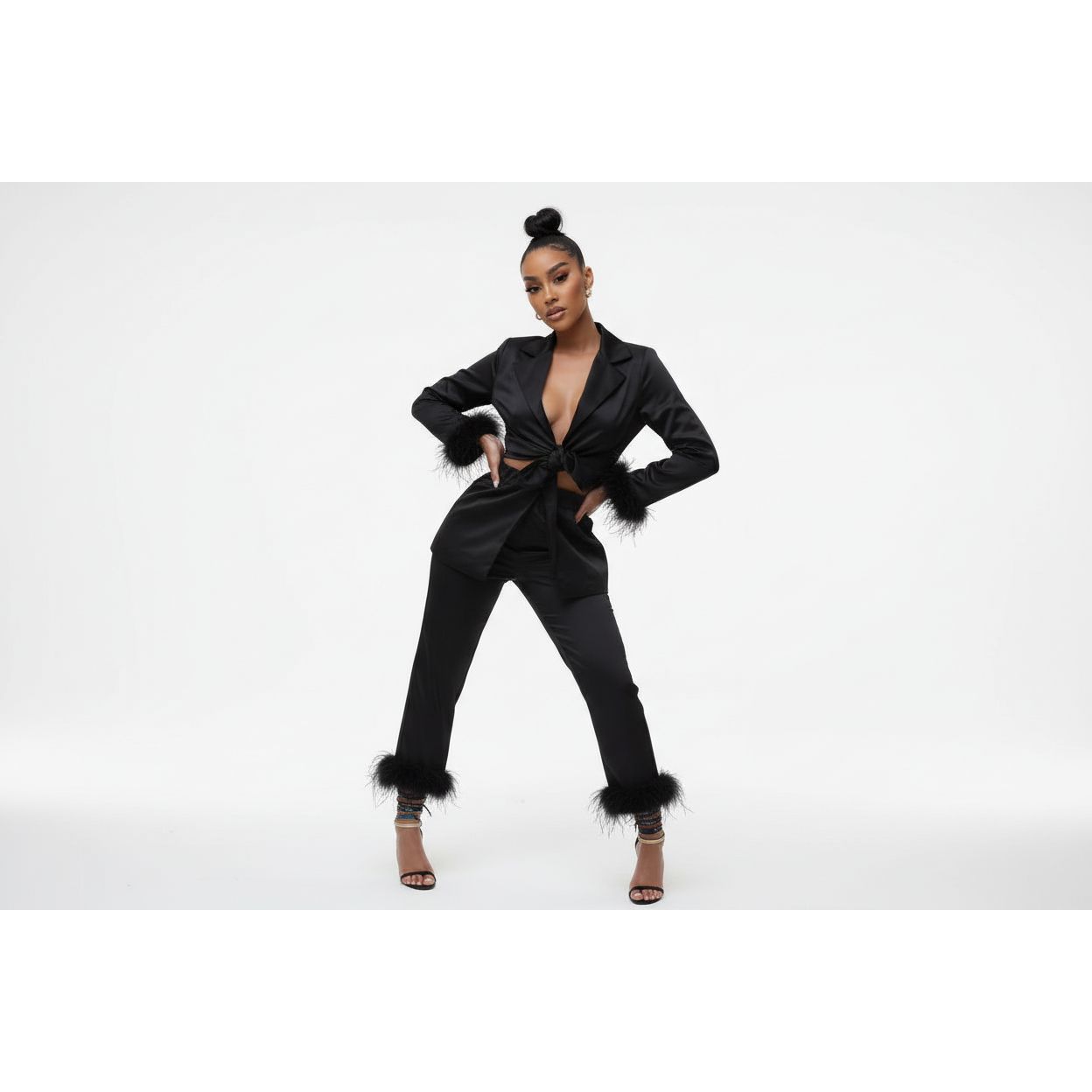 Ladies Feather Fringe Two-piece Loungewear