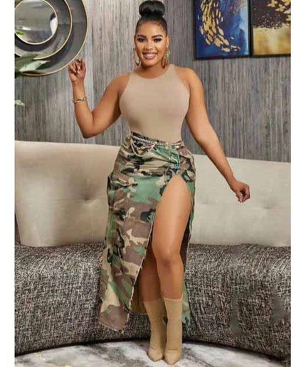 Camouflage Side Slit Skirt