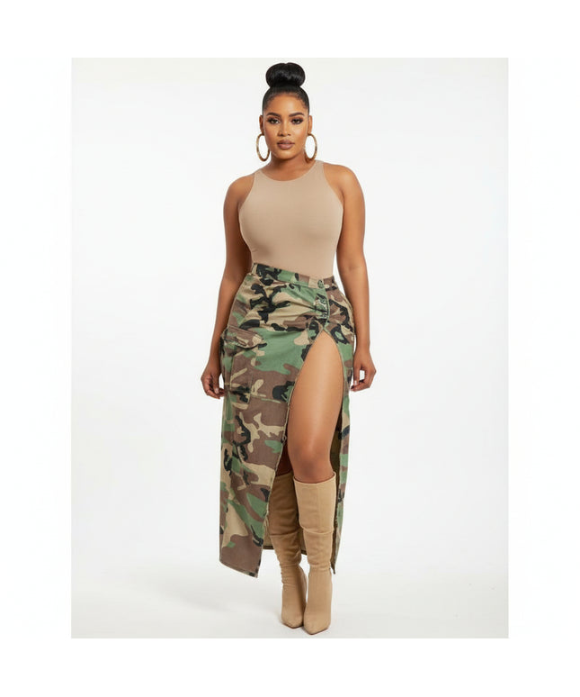 Plus Size Camo Skirt Xl Camouflage Side Slit Skirt – YELLOW SUB