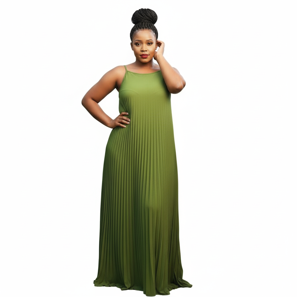 Pleated Short Sleeve Maxi Dress