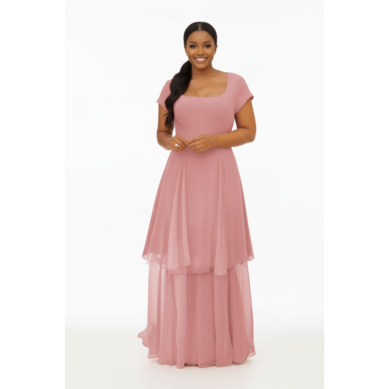 Plus Size Layered Chiffon Maxi Gown