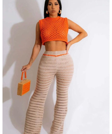 Sexy Knitted Crop Top and Pant Set