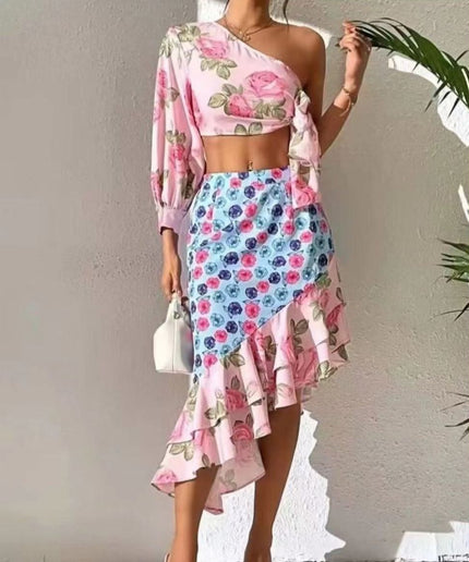 Floral Off Shoulder Top and Skirt Set
