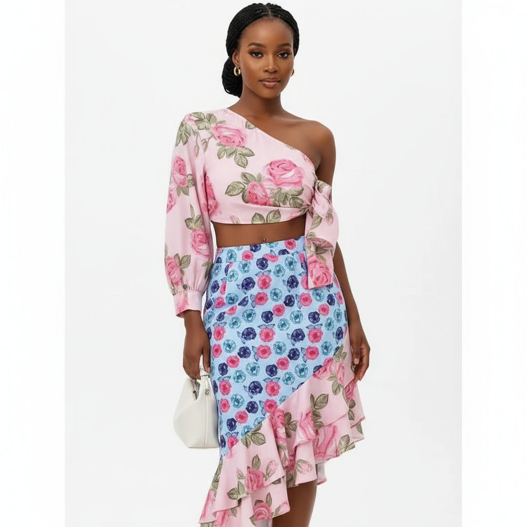 Floral Off Shoulder Top and Skirt Set