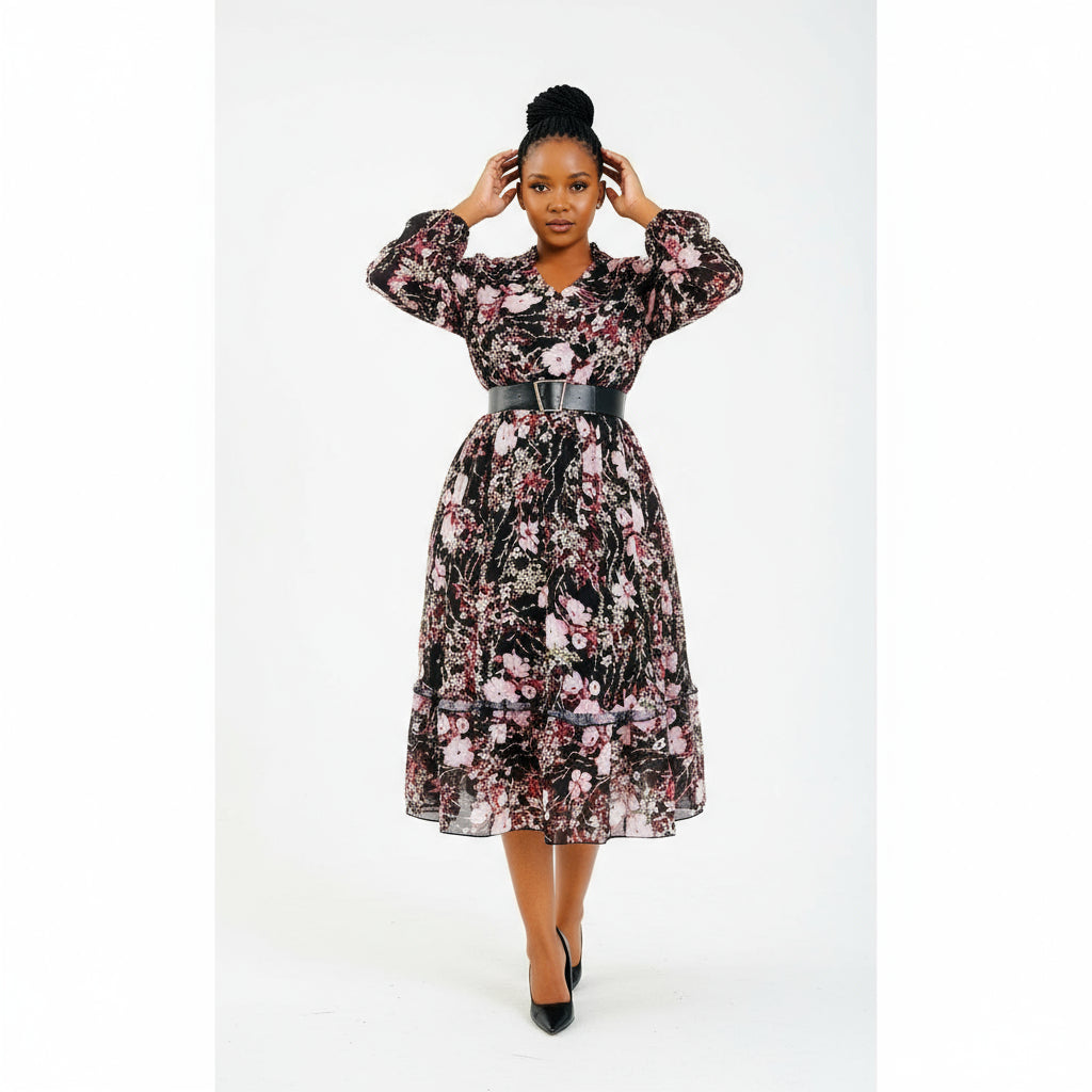 Floral V-Neck Midi Dress