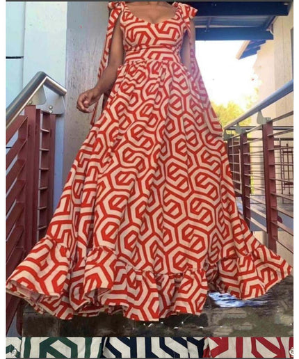 High Waisted Geometric Short Sleeve Dress