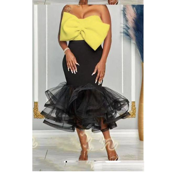 Bodycon Lace Skirt and Bowknot Top Set