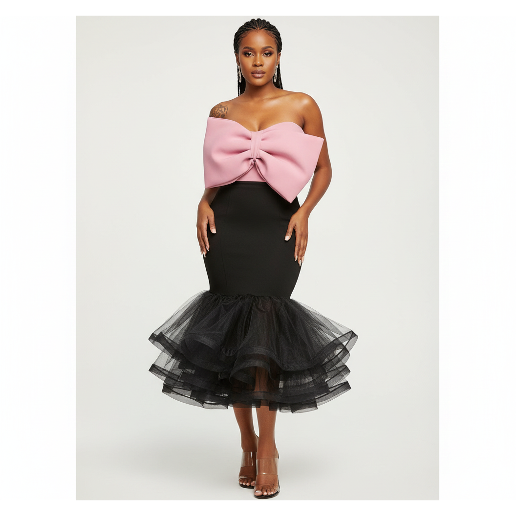 Bodycon Lace Skirt and Bowknot Top Set