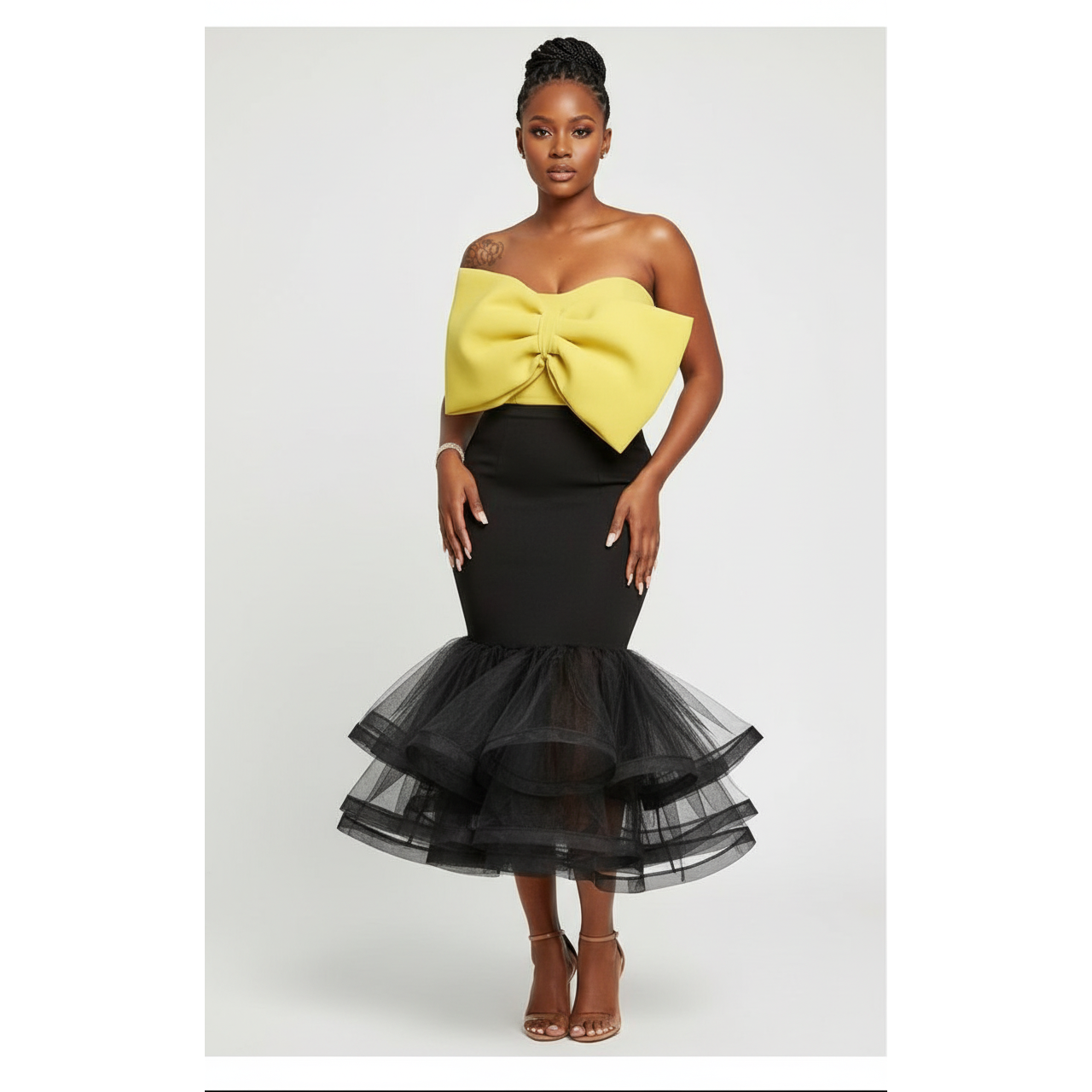 Bodycon Lace Skirt and Bowknot Top Set