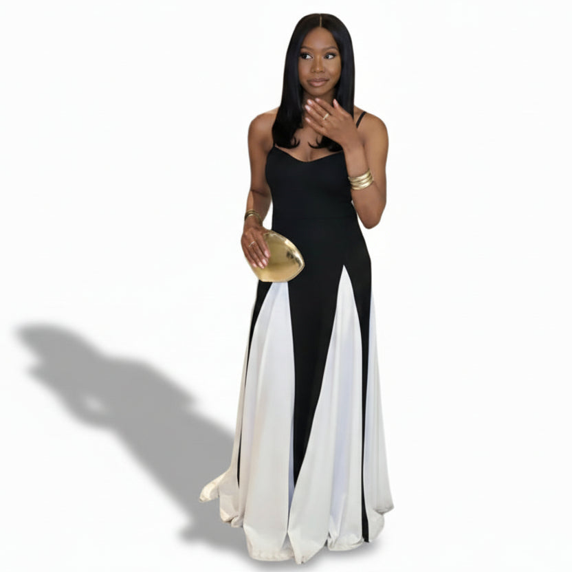 Black & White Spaghetti Strap Maxi Dress