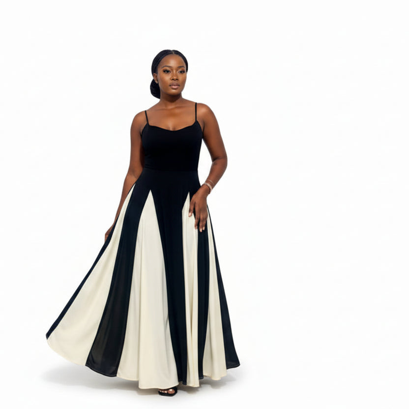 Black & White Spaghetti Strap Maxi Dress