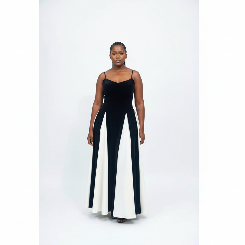 Black & White Spaghetti Strap Maxi Dress