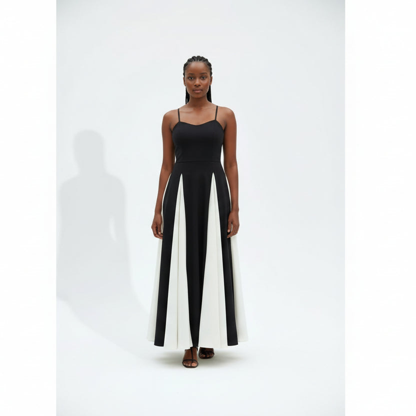 Black & White Spaghetti Strap Maxi Dress