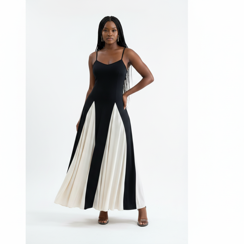 Black & White Spaghetti Strap Maxi Dress