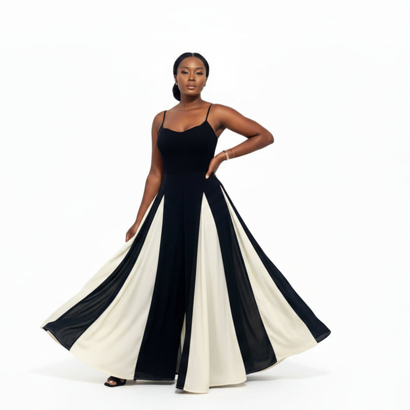 Black & White Spaghetti Strap Maxi Dress