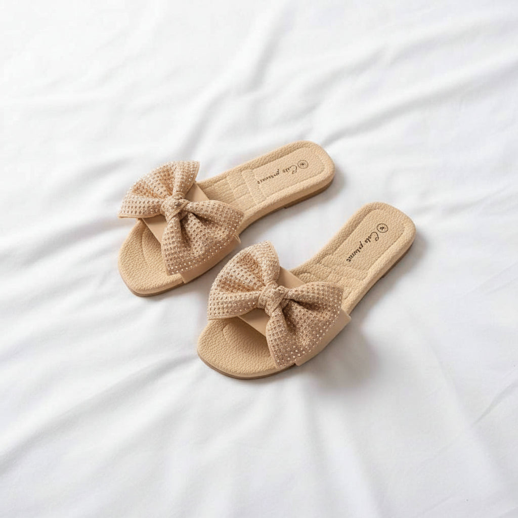 Bowknot Rhinestone Flat Sandals