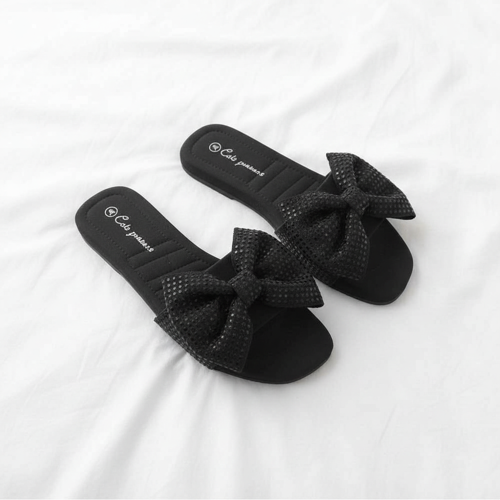 Bowknot Rhinestone Flat Sandals