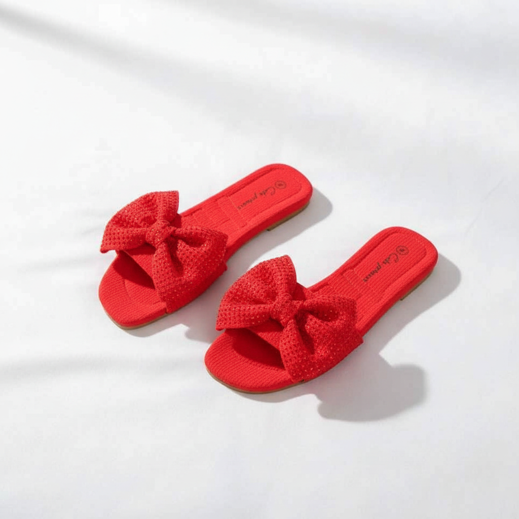 Bowknot Rhinestone Flat Sandals