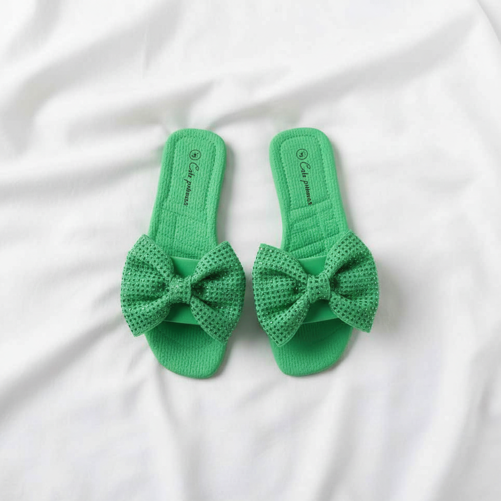 Bowknot Rhinestone Flat Sandals