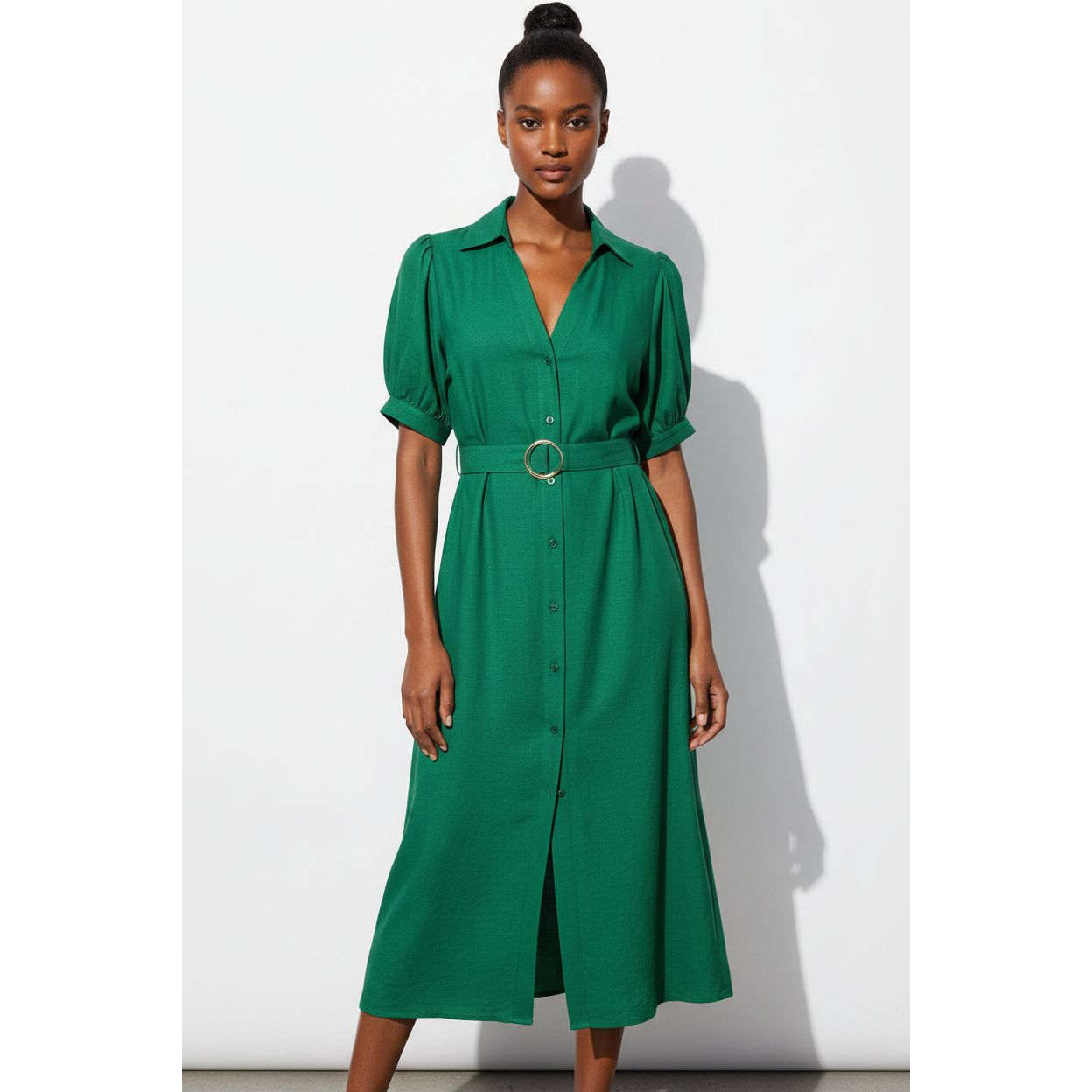 Vintage Buttoned Short Sleeve Dress