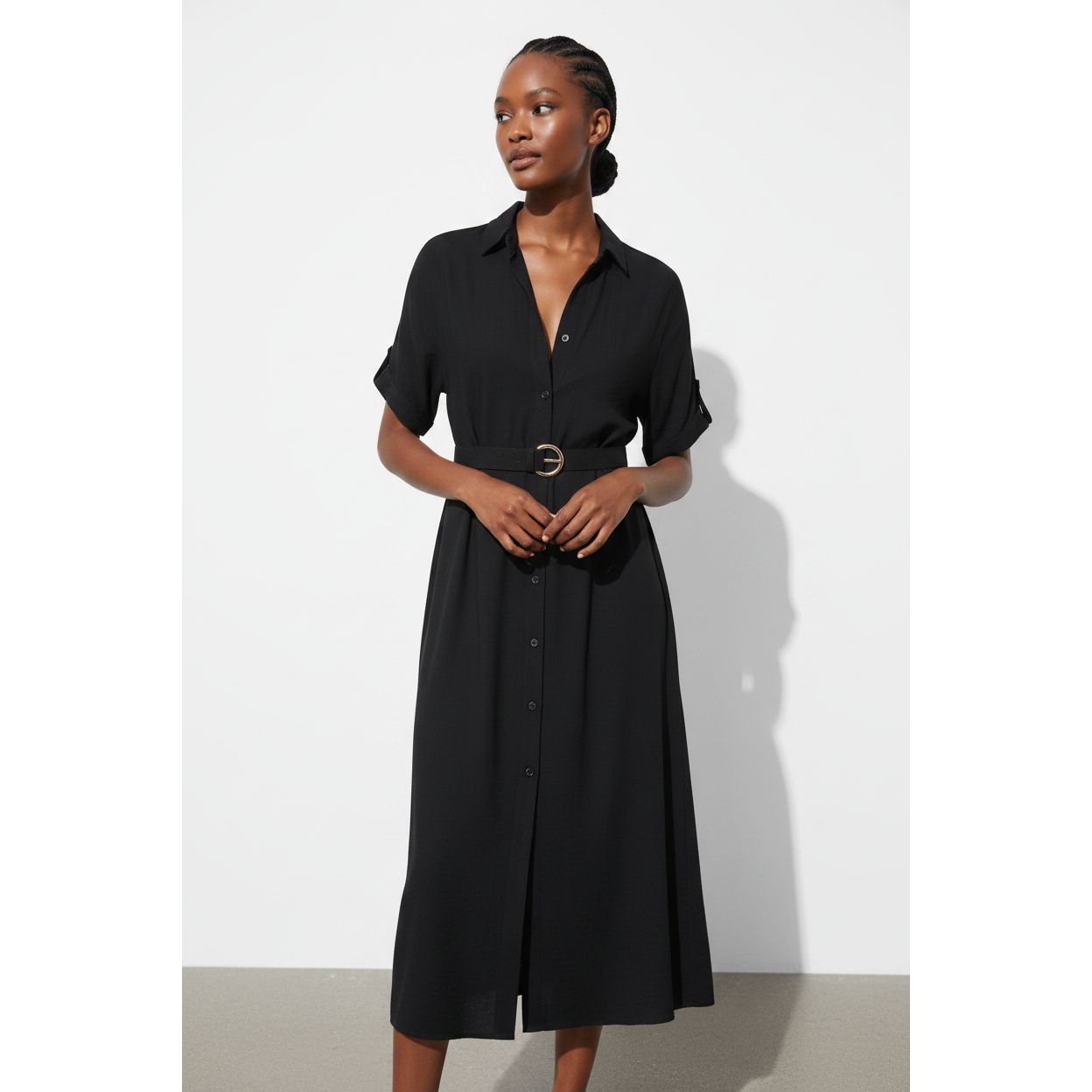 Vintage Buttoned Short Sleeve Dress