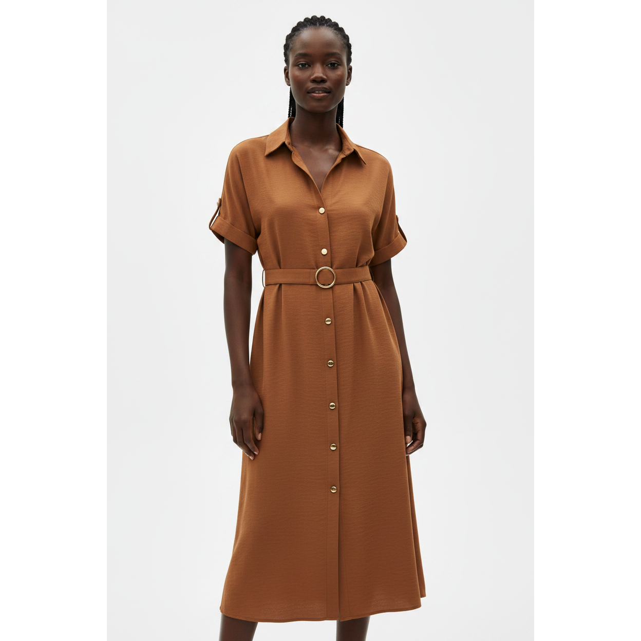 Vintage Buttoned Short Sleeve Dress