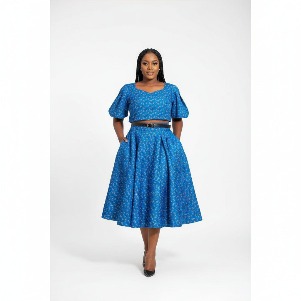African Short Sleeve Top and Skirt Set