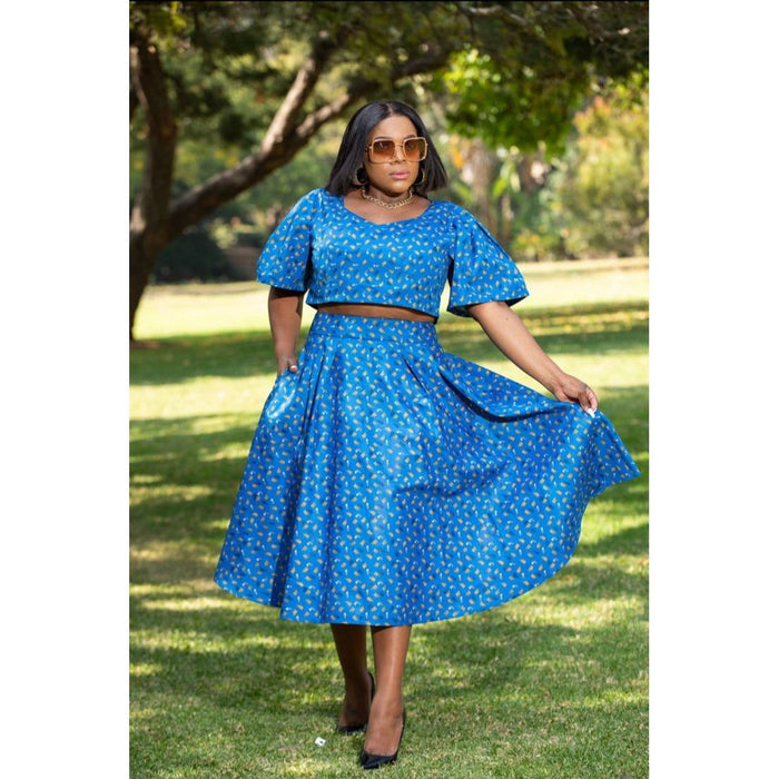 African Short Sleeve Top and Skirt Set
