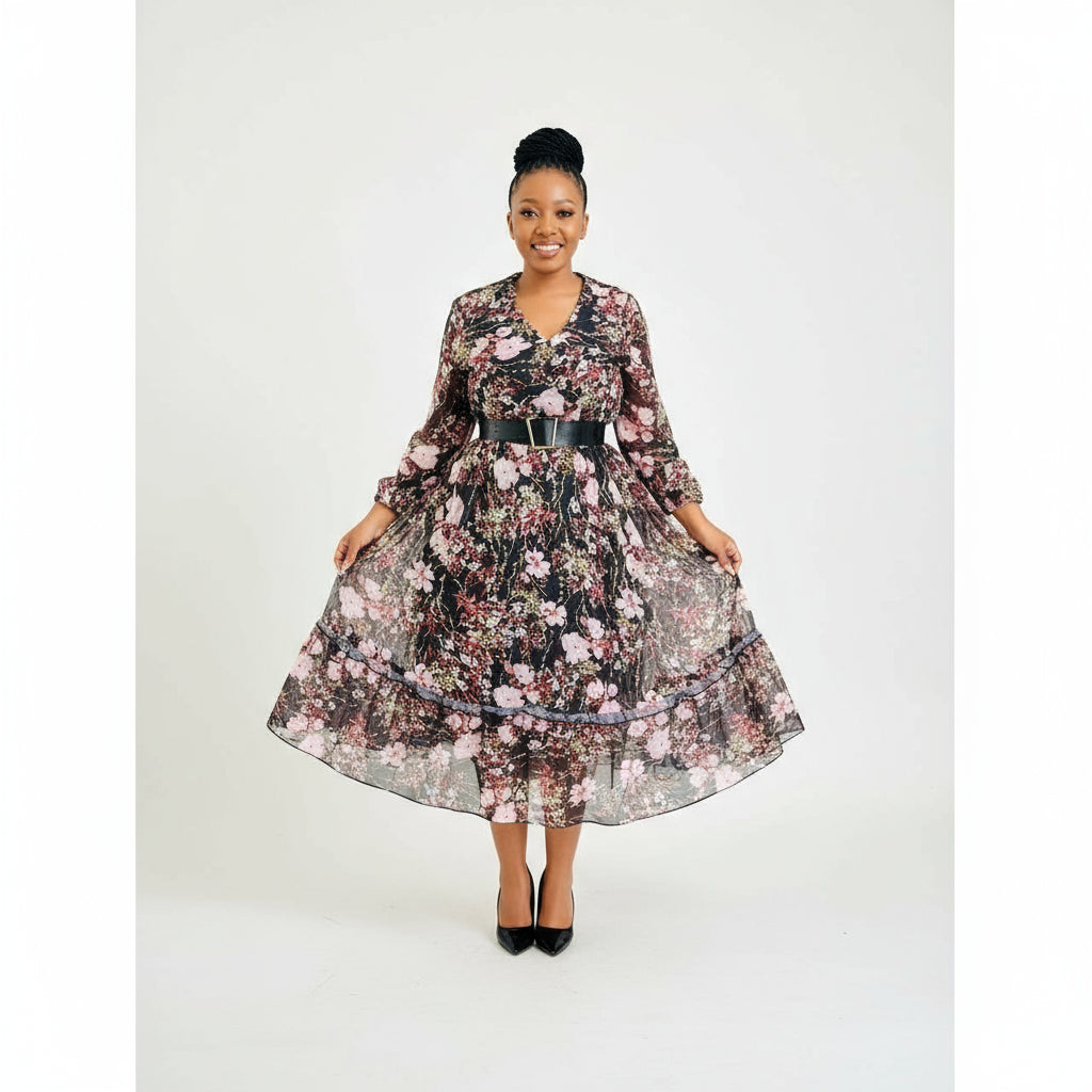 Floral V-Neck Midi Dress