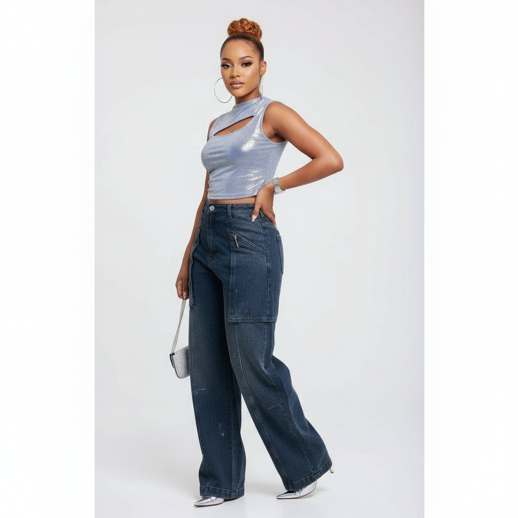 Side Pocket Wide Leg Jean