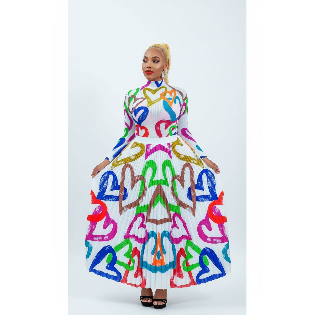 Sexy Turtle Neck Top And Pleated Skirt Set