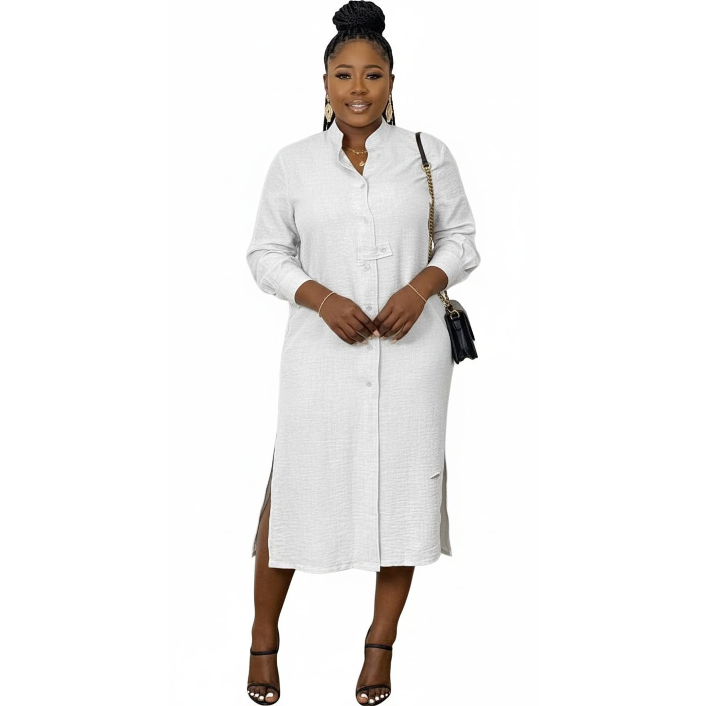 Buttoned Long Sleeve Dress