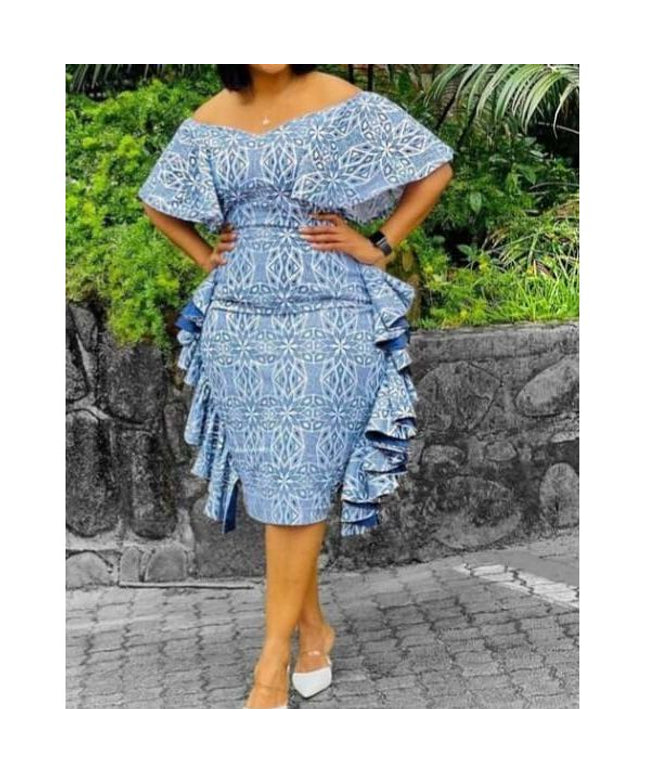 Ruffle Off Shoulder African Print Dress
