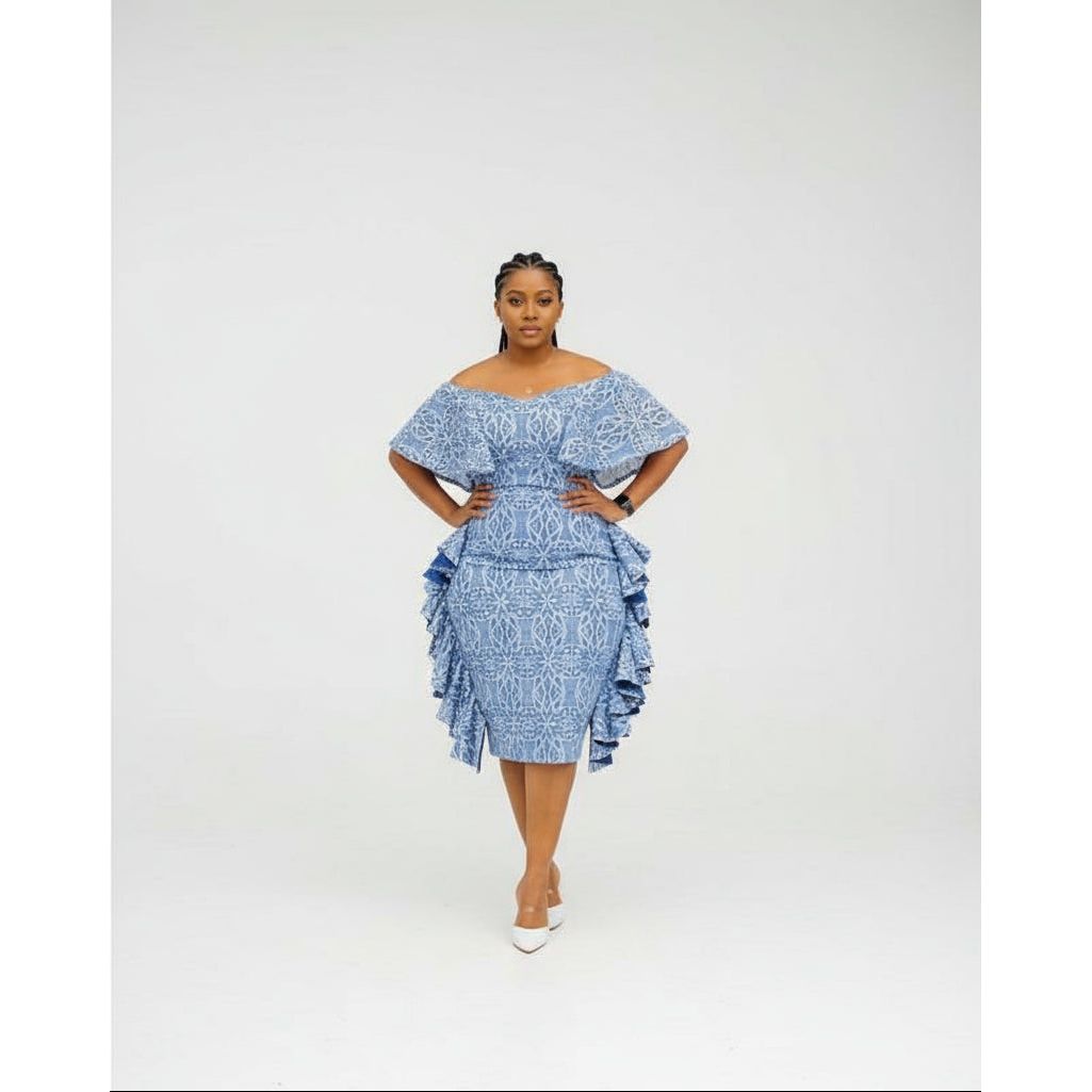 Ruffle Off Shoulder African Print Dress
