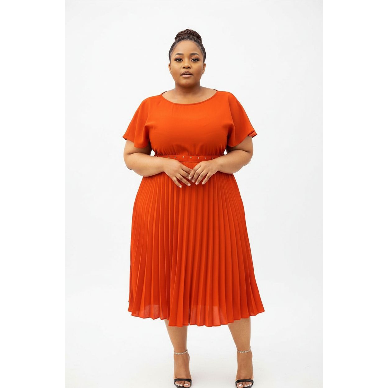 Pleated Belted Dress