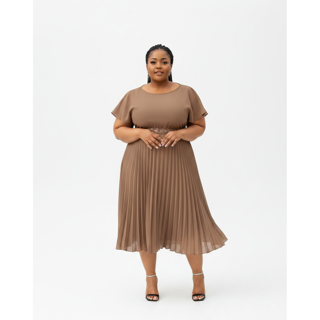 Pleated Belted Dress