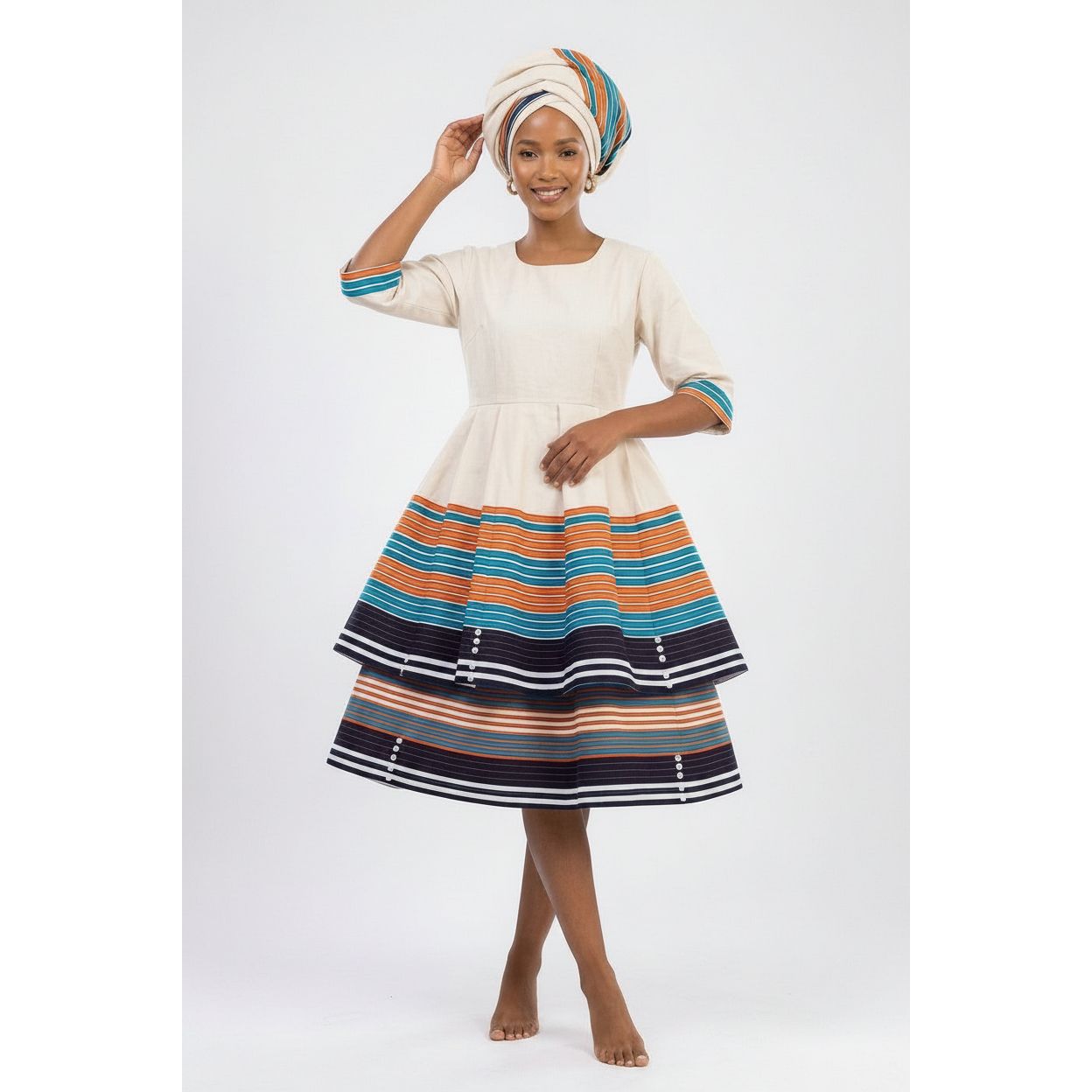 Plus Size African Layered Print Midi Dress
