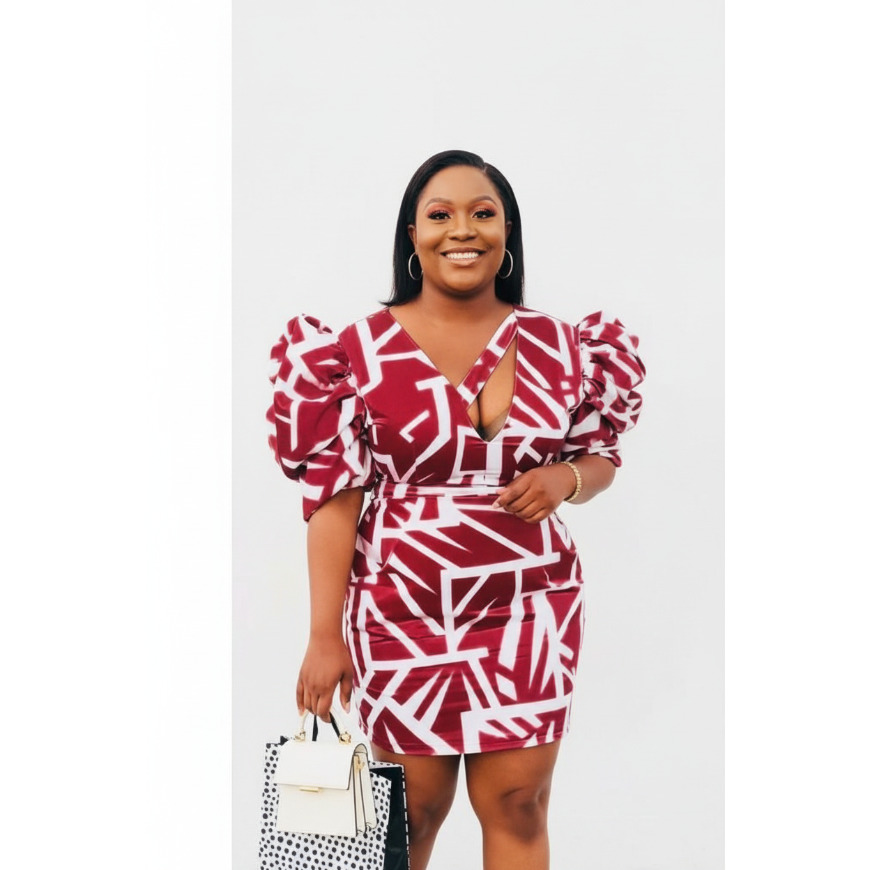 Short Sleeve V-Neck Mini Print Dress