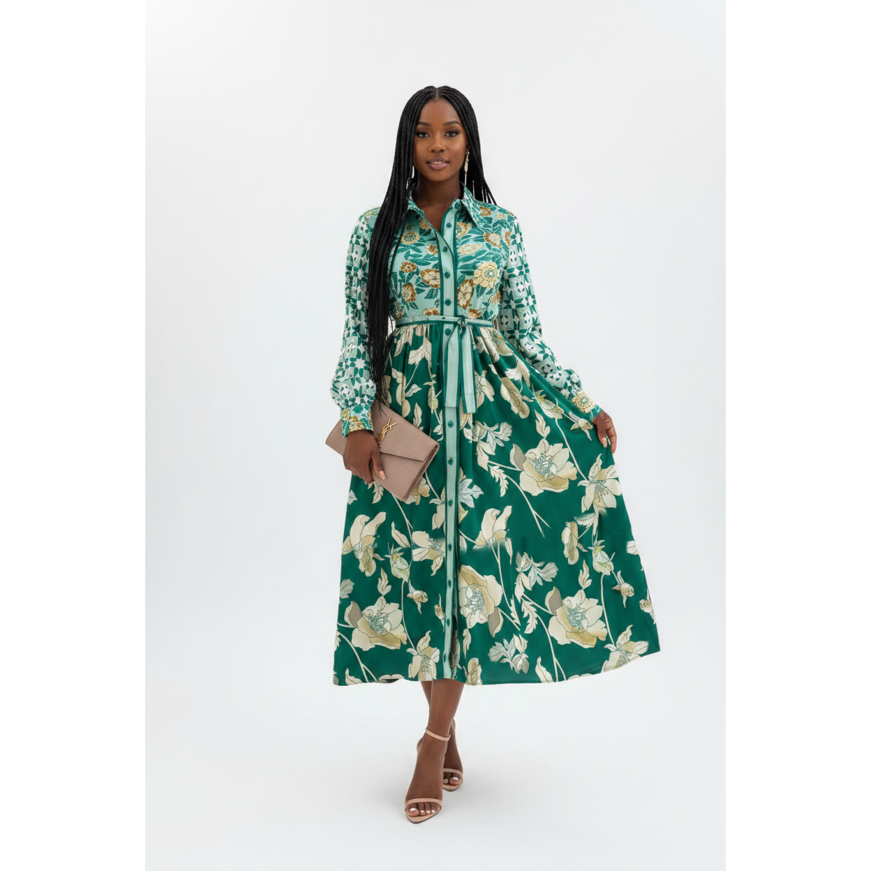 Vintage Loose Lantern Long Sleeved Floral Dress
