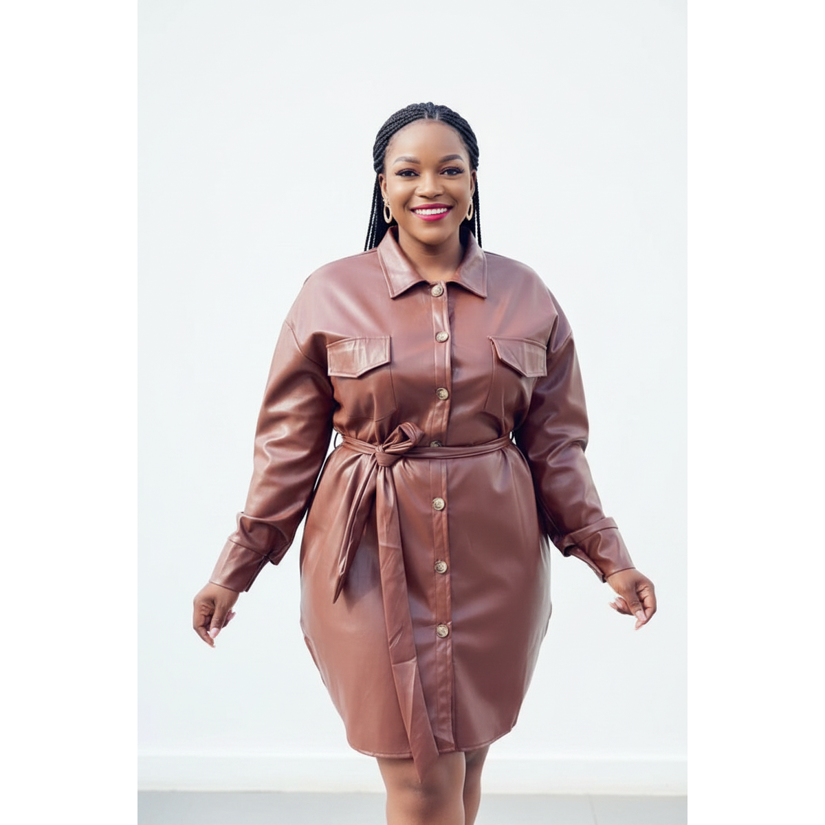 Faux Button Detailed Mini Dress