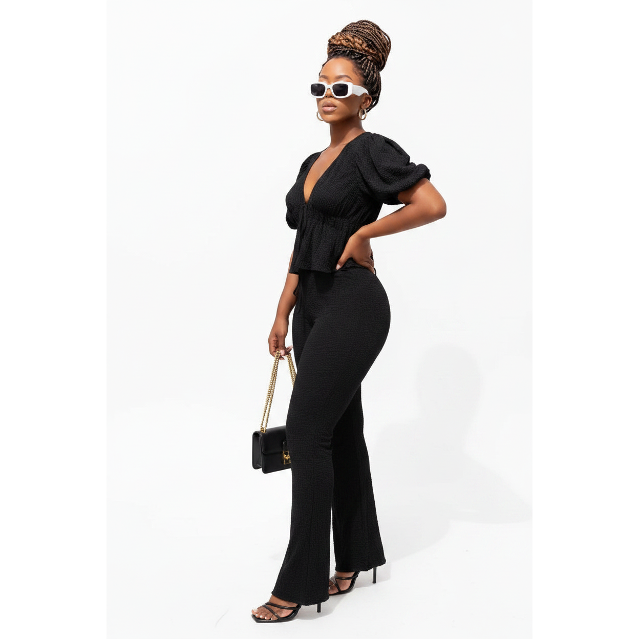 Short Sleeve V-Neck Top & Trousers set