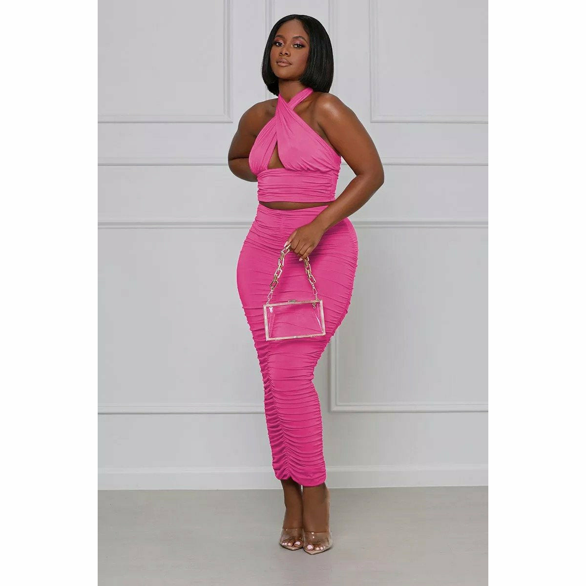 Sexy Halter Backless Top Maxi Skirts Set