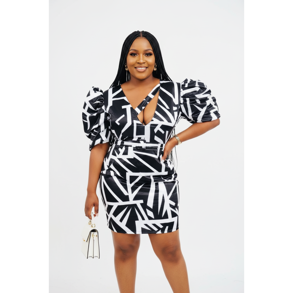 Short Sleeve V-Neck Mini Print Dress